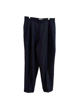 Vintage Women's Pleated  Wool Trousers Pants Size 18 Black Cuffed Career Classic